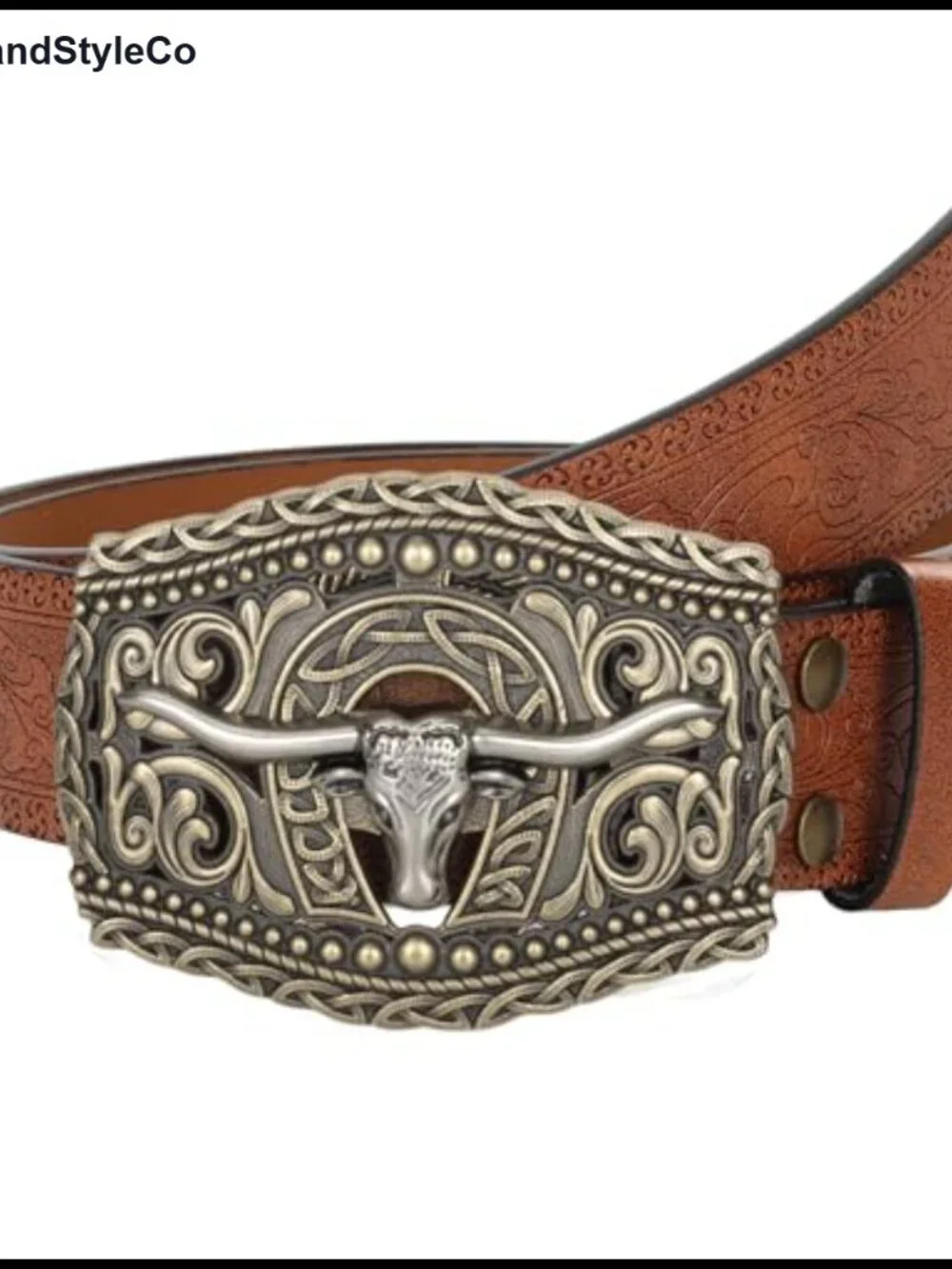 Western Cowboy PU Leather Belt Floral Engraved Buckle